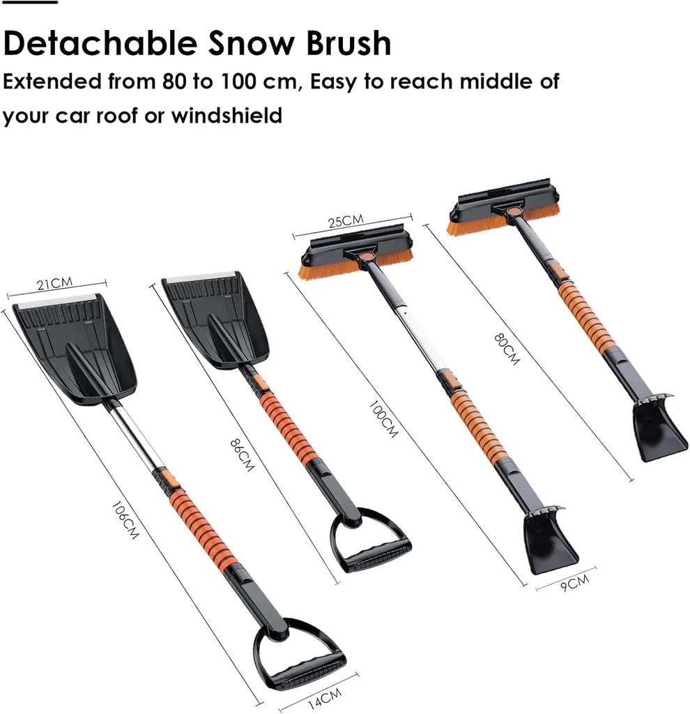 3 In 1/5 In 1 Car Snow Kit W/Ice Scrapers for Car Windshield Telescoping Foam Grip 270° Pivoting Snow Brush for Car Truck SUV