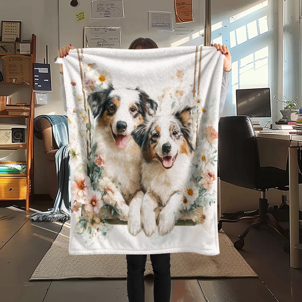 Two Australian Shepherds,pattern Flannel Blanket, High quality Comfortable for All Seasons, Home Decor, Warmth and Comfort, Perfect for Gifts.