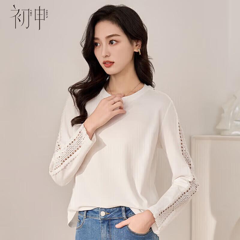 Women s Fashion Hollow-Out Long-Sleeve Round Neck T-Shirt L