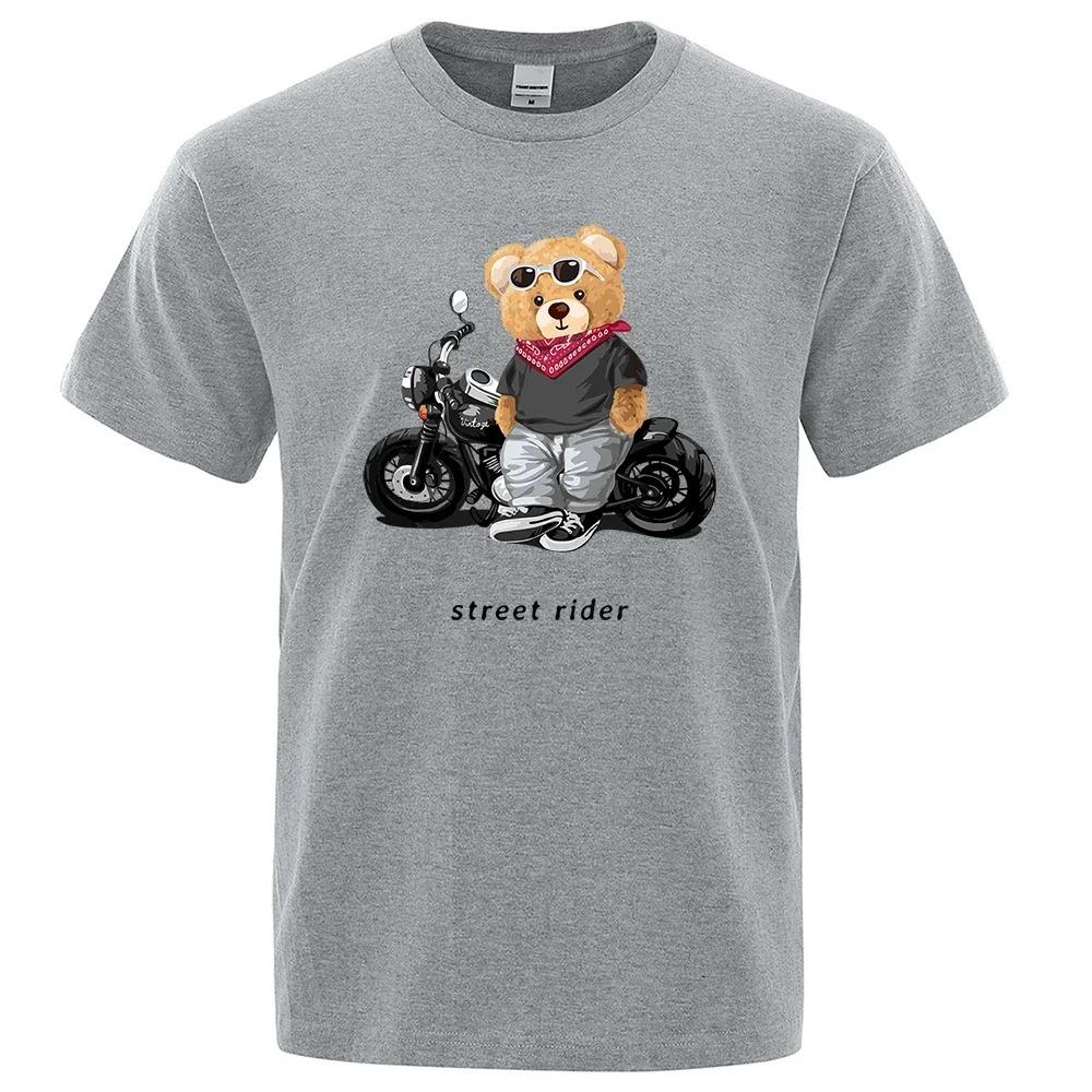 Motorcykelentusiast Street Ted Rider Tryckt T-shirt Herr Lös Casual Kortärmad Sommar Andningsbar T-shirt Bomullskläder