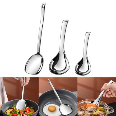 Stainless Steel Spoon Spatula Long Handle Soup Spoons for Hot Pots Colander Cooking Utensils Round Kitchen Tableware