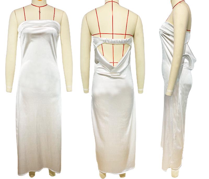 European & American 2025 Spring/Summer Satin Backless Tube Dress for Women.