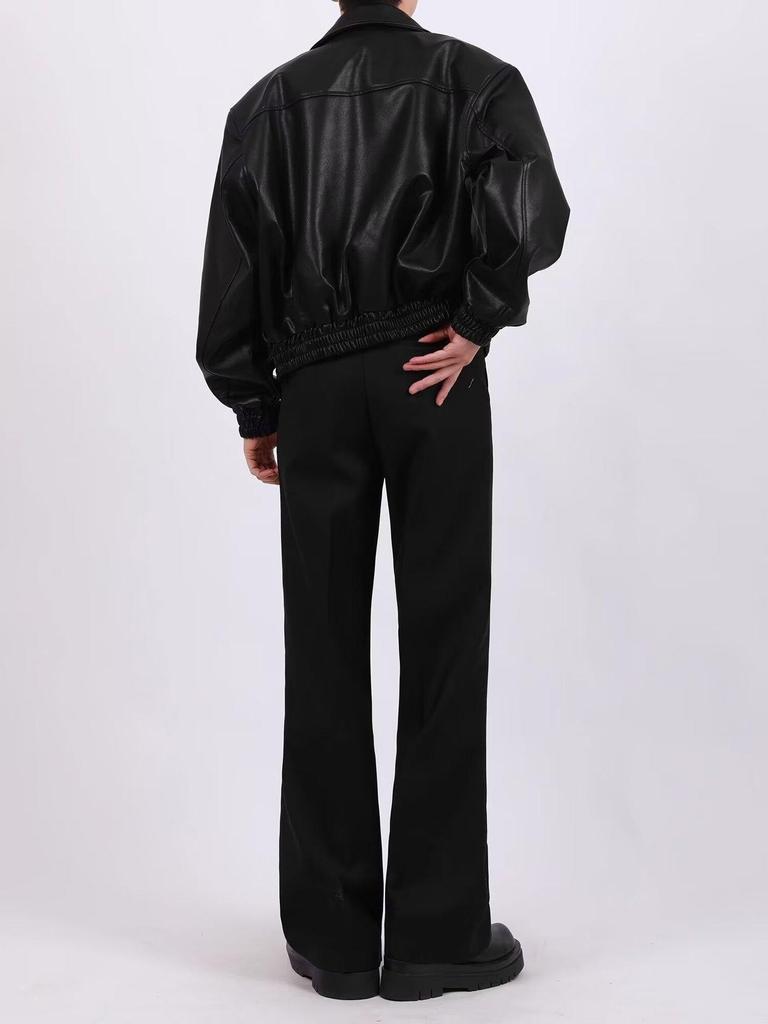 Men's American Retro Cleanfit Leather Jacket - Autumn/Winter Solid Color Loose Fit Cotton Trend