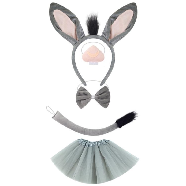 Halloween Donkey Cosplay Accessories Donkey War Headband Donkey Tail Bowtie Skirt for Children Halloween Role Play