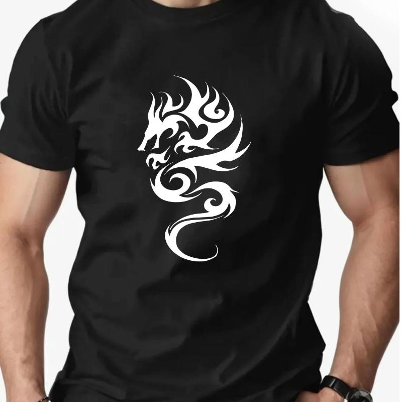 Men'S Summer Casual Short-Sleeve T-Shirt with a Dragon Design