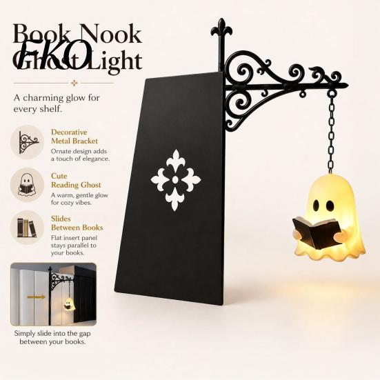 Gemütliche Leselampe Geist Bücherregal Nachtlicht, Laterne mit Schieb-Einsatzplatte, Dekorative Schreibtischlampe Vintage Eisen Warmes Dekor für Zuhause