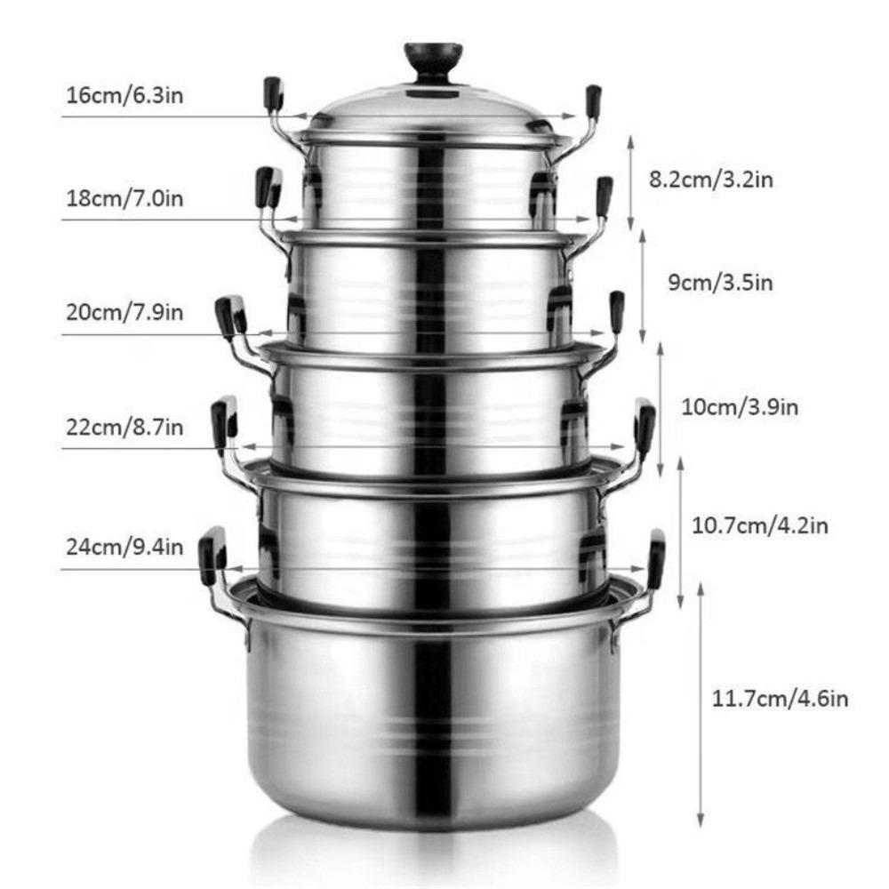 

5pcs Stainless Steel American Stock Pots 16-24cm Deepen Soup Pot Durable Stock Pot Set Stew Chicken 16-24cm 5 PCS Pot