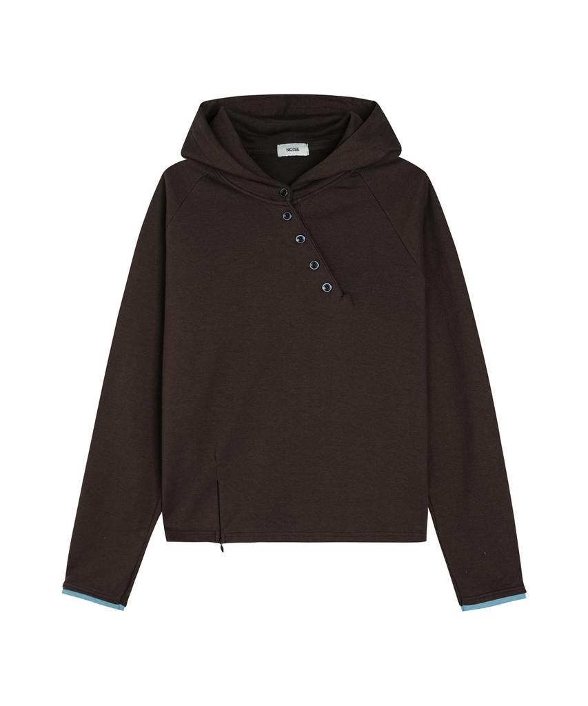 NOISE Layered Diagonal Button Hoodie_[Brown]