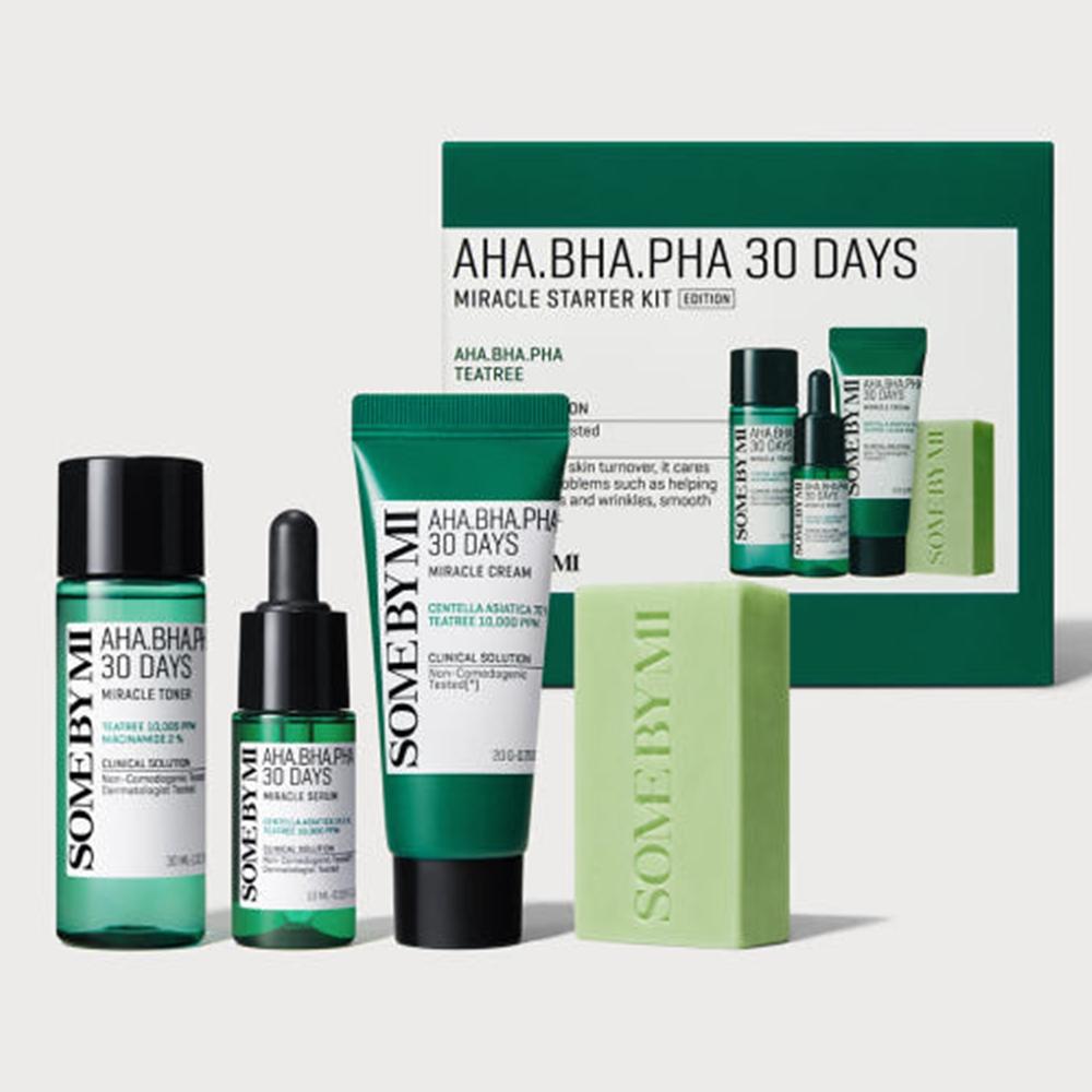 Some By Mi AHA BHA PHA 30 Days Miracle Starter Kit 4-Step Set (Soap 30g + Toner 30ml + Serum 10ml + Cream 20g)