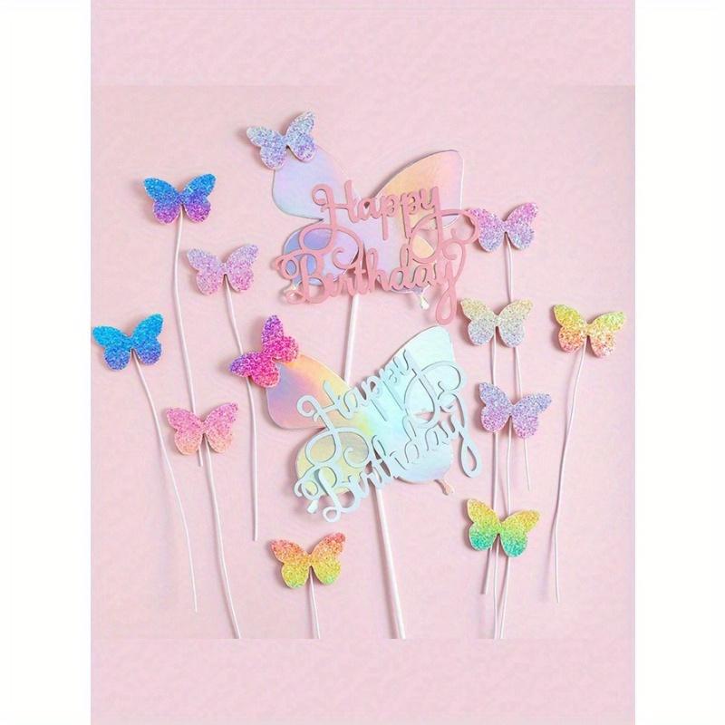 5pcs Ombre Glitter Butterfly Cake Toppers, Rose Gold Foil Balloon Cake Decorations, Sparkling Butterfly Cupcake Picks Butterfly Cake Decor