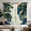 2PCS East Asian Landscape Sheer Curtains – Green Mountain Tree Print   Rod Pocket Polyester for Living Room Bedroom Dining