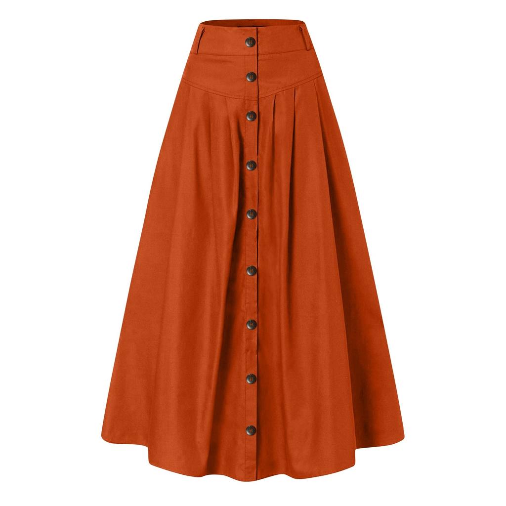 Women's Casual Retro High Waist Color Wrap Button Loose Belt Pocket Skirt