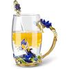 Glass Coffee Enamels Mug with Steel Spoon ,Best Birthday Valentines Gifts for Women,Enamel Flower Lead-free Glass Coffee Mugs Tea Cup