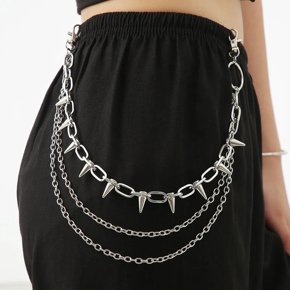 Personality Trendy Punk Rivet Stage Show Multi-layer Metal Multi-layer Trouser Chain for Men Women Jeans Waist Chain Accessories