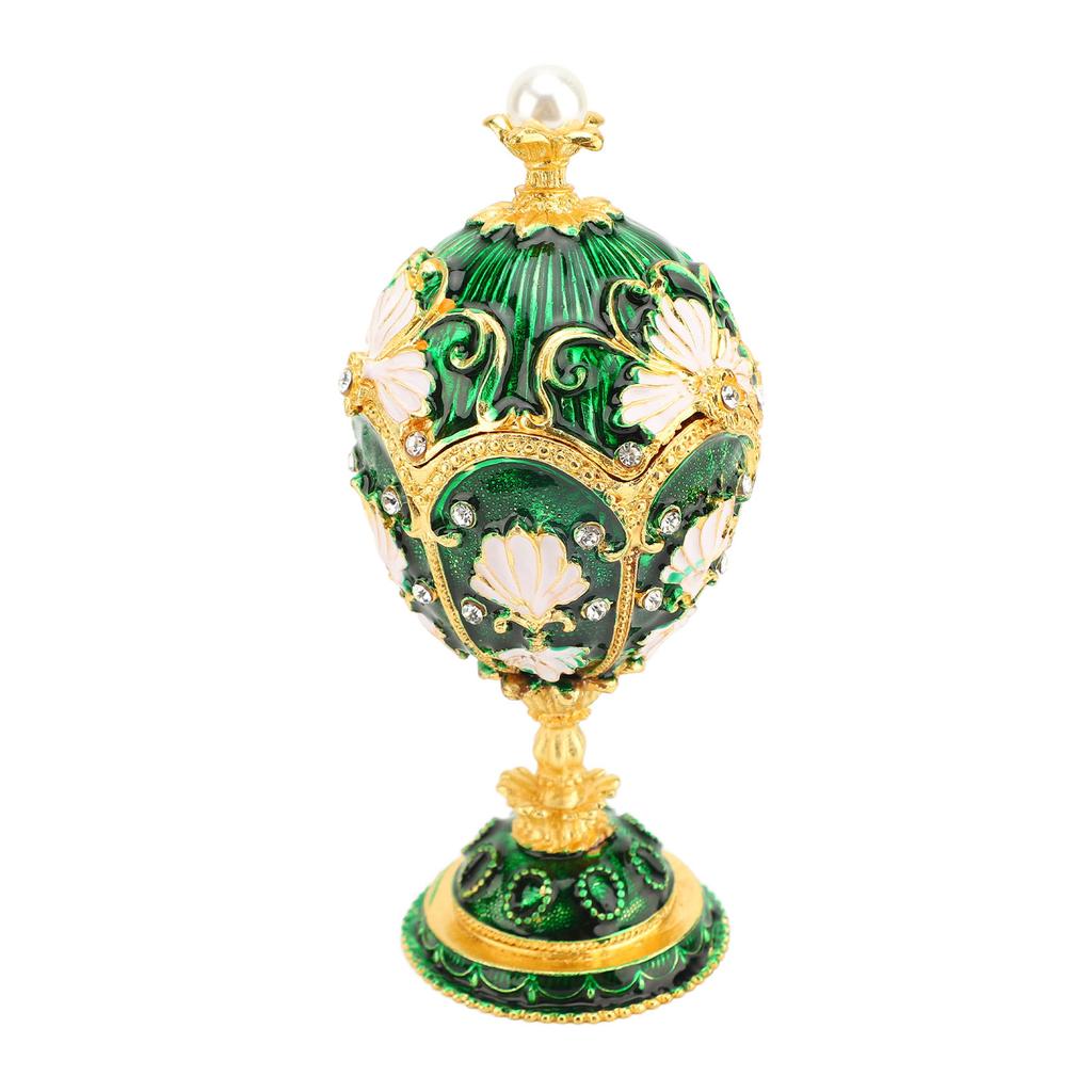 Egg Style Trinket Box Hinged Enamelled Rhinestones Multifunctional Home Decor Alloy Vintage Jewelry