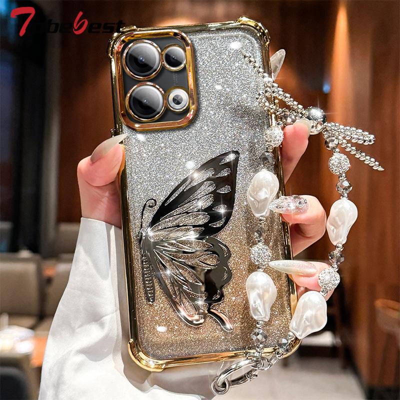 Laser Butterfly Shockproof Plating Glitter Bracelet Case For OPPO Reno 14 14F 13 13F 12 12F 11 11F 10 Pro Plus 5G Silicone Cover