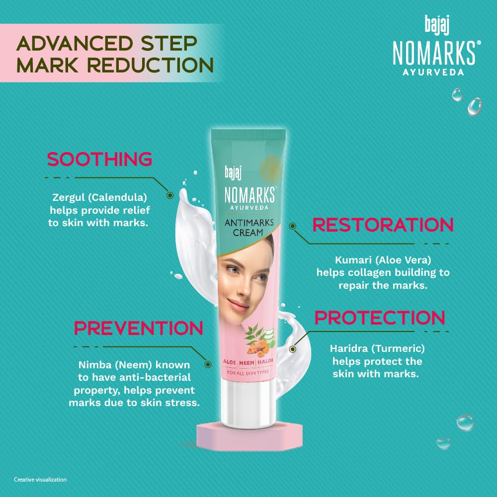 BAJAJ Nomarks Ayurveda Cream for Normal Skin 25gm Pack of 1 with Soothing Calendula and Turmeric Protection