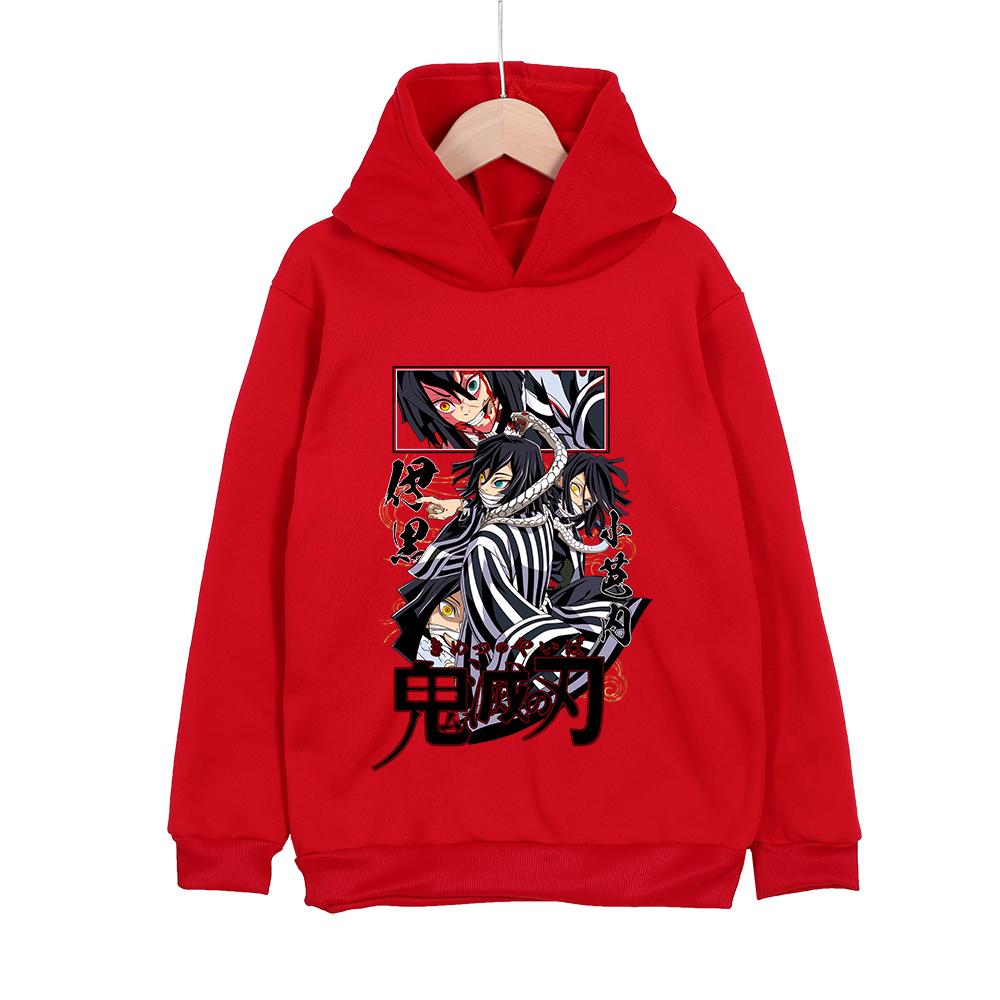 Demon Slayer Obanai Iguro Polyester Hooded Sweatshirt for Kids Unisex Anime Pullover Casual Wear 100-160cm