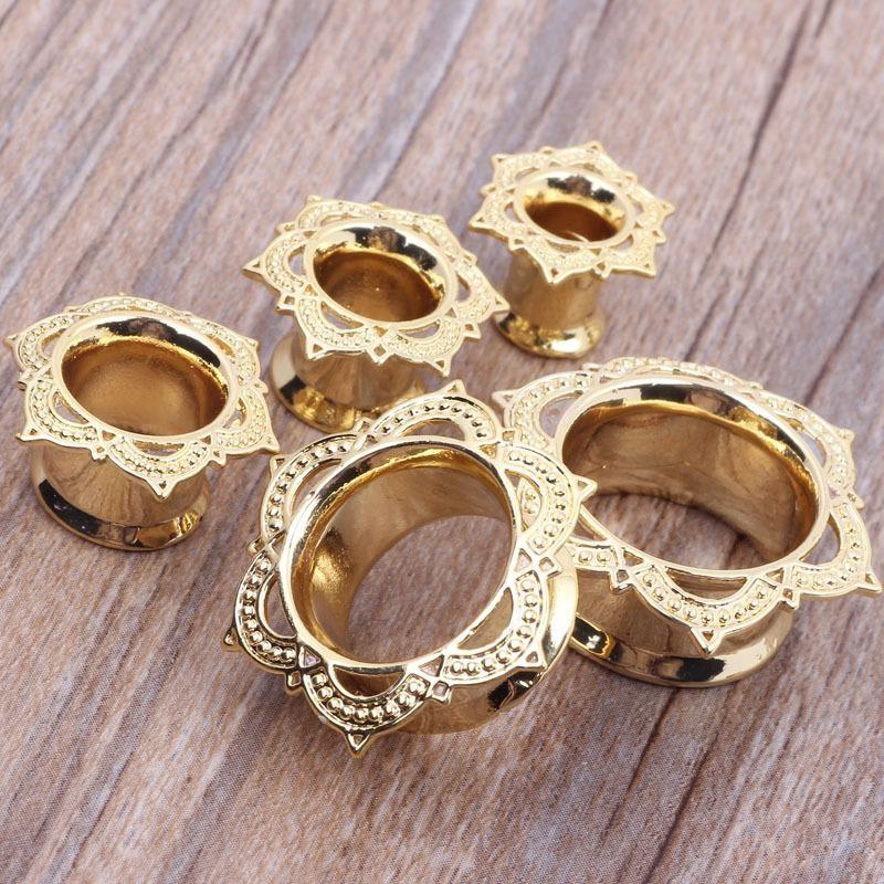 Flower Pattern Stainless Steel Ear Plugs Tunnel Expander Stretcher Gauges Earring Piercing Body Jewelry