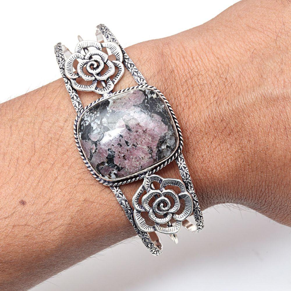 Eudialyte Jasper Gemstone Handmade Silver Jewelry Cuff Bracelets 7''Adjustable