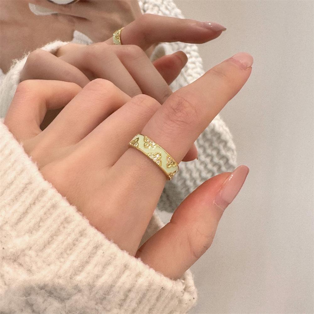 Color Enamel Fritillary Butterfly Ring Women's Open Index Finger Ring New Products