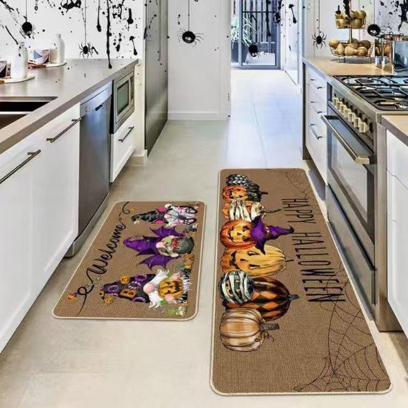 Halloween Kitchen Mat Set Happy Halloween Pumpkin Bat Spider Skull Non Slip Runner Entryway Floor Spooky Decor Washable