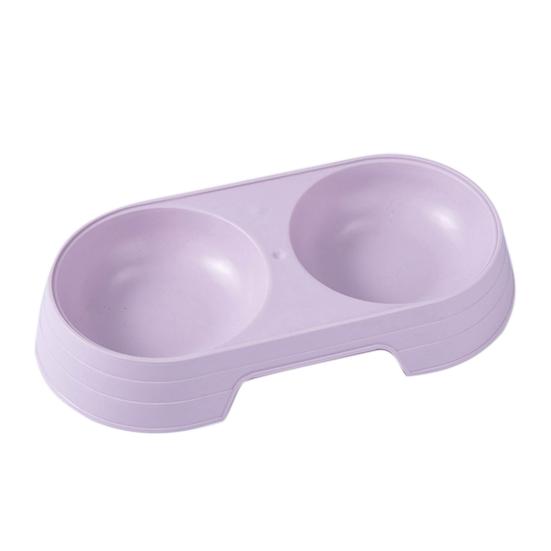 Pet Dishes Solid Color Double Bowl PP Material Cat Food Dispenser for Indoor