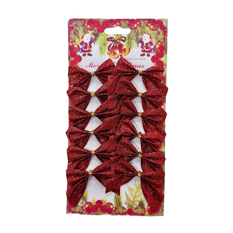 12Pcs/Pack Golden Silver Red Christmas Bow Ornament Tree Decoration Bowknot Pendant For Home