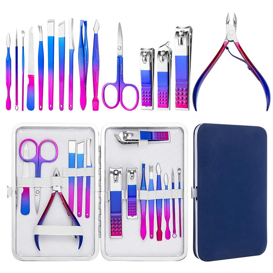 Colorful Stainless Steel 7-15 Piece Beauty Nail and Eyebrow Repair Set Manicure Set Nail Clippers