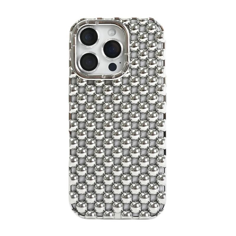 

Fashion Plating Silver Round Beads Hollow-out Heat Dissipations Phone Case Cover For iPhone 17 Air 13 14 15 16 Pro Max iPhone 13 Pro