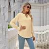 Zomer Dames Tops Lange Mouw Effen Kleur Uitgesneden Geplooide Lotusblad Mouw Blouse V-hals Los T-shirt Top