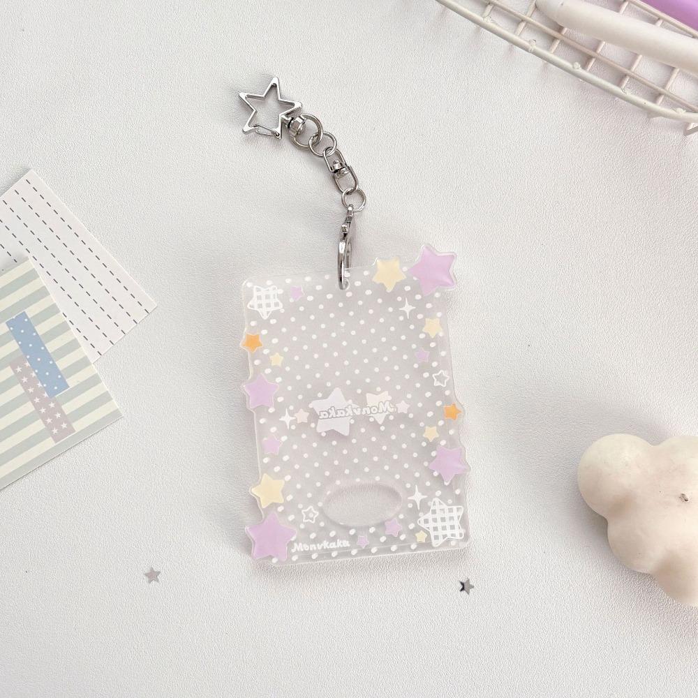 

Lovely Shining Stars Kpop Photo Card Holder Keychain 3 Inch Acrylic ID Card Cover Clear Portable Card Sleeve Bag Pendant фіолетовий