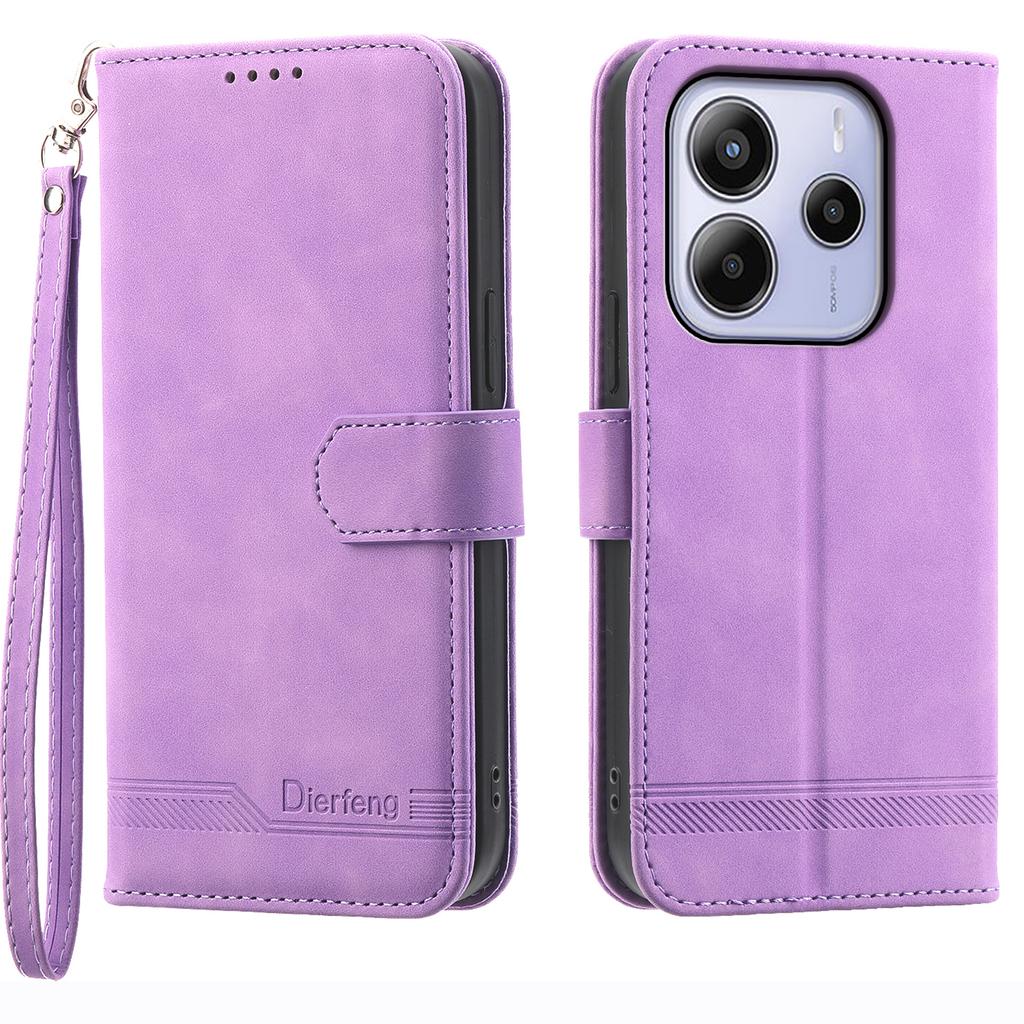 DIERFENG DF-03 For Xiaomi Redmi Note 14 4G (164.84mm) Case Lines Imprint Wallet Leather Phone Cover