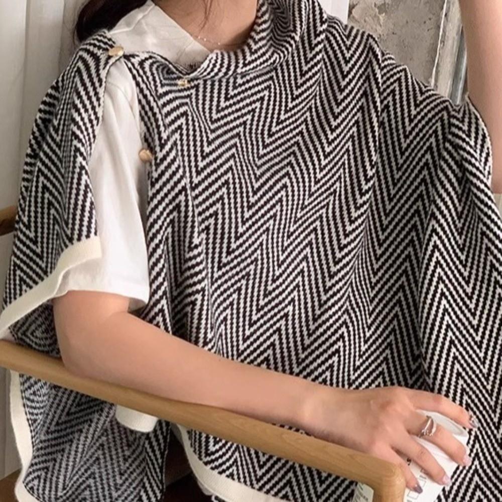 with Button Imitate Cashmere Scarf Striped Long Shawl Retro Winter Cashmere Scarves  Girl