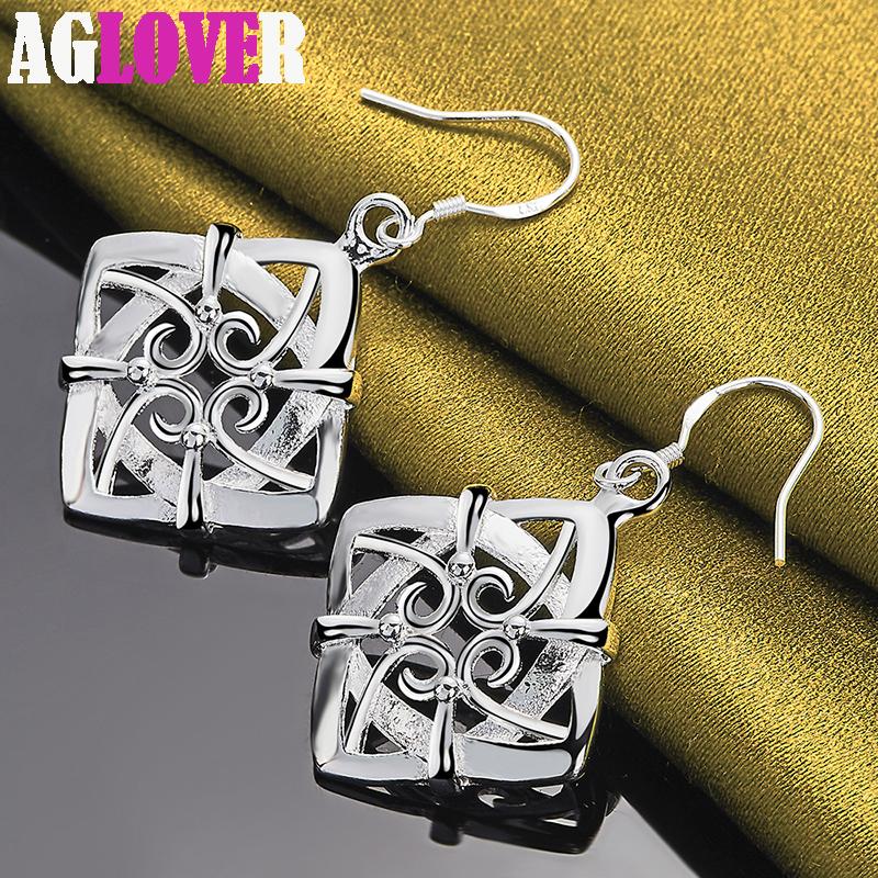 925 Sterling Silber Quadratischer geometrischer Tropfenohrring-Schmuck