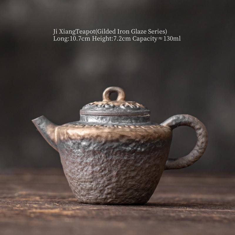 130ml Ancient Ceramic Teapot Vintage Rough Pottery Gilded Iron Glaze Teapot High-end Kungfu Tea Pot Tea Ceremony