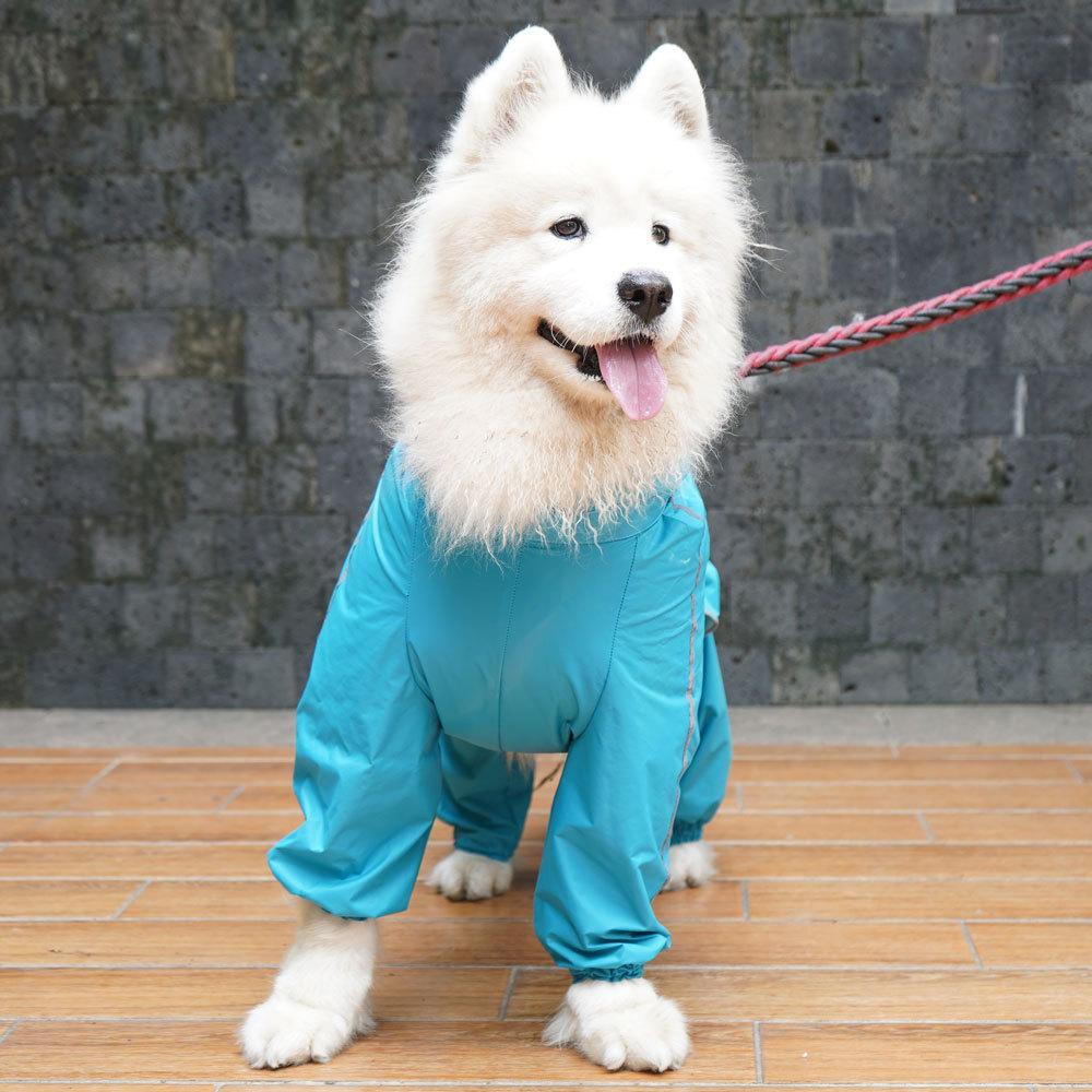 Reflective one-piece dog raincoat Large dog all-inclusive Samoyed golden retriever pet poncho Four-legged waterproof clothes