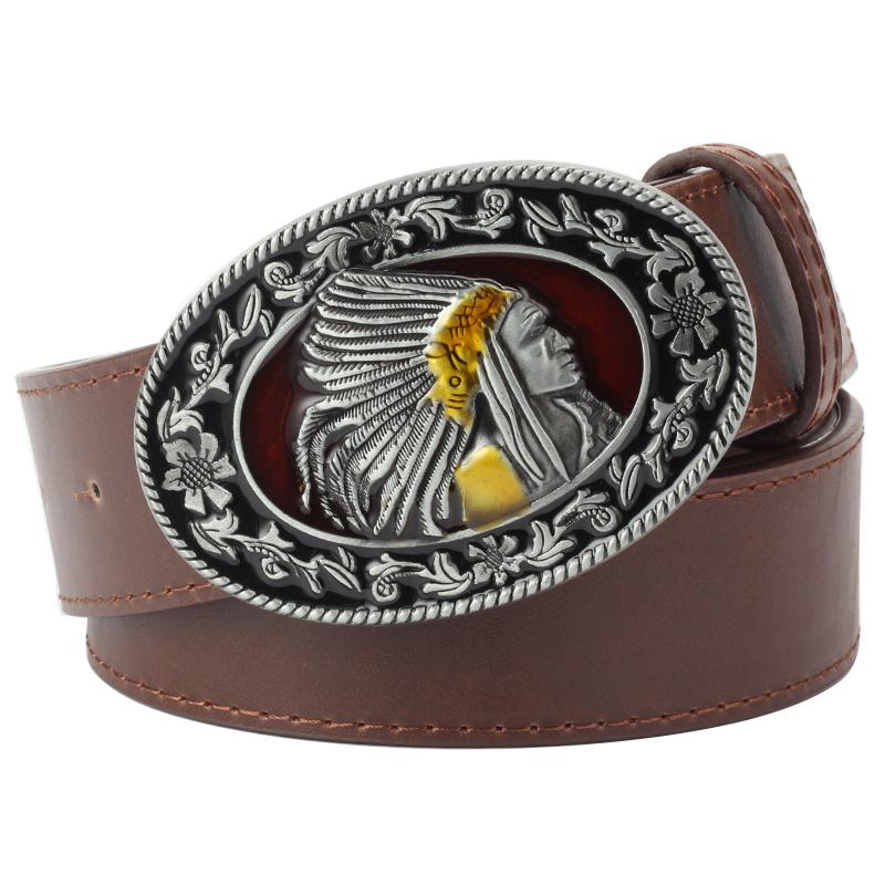 Native American Indian Man Tribe Myth Metal Buckle Leather Belt Man Women Jeans Waistband Daily Wear Street Casual Trouser