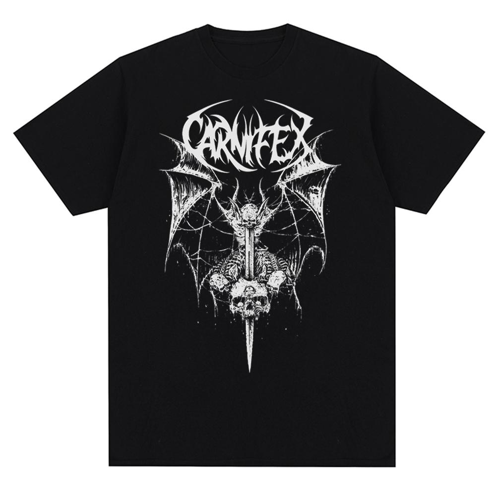 Men's O-Neck Shirt Vintage Carnifex Band Print Short Sleeve Oversized Casual Cotton Tshirts Trend Pattern Tees Everyday Clothes