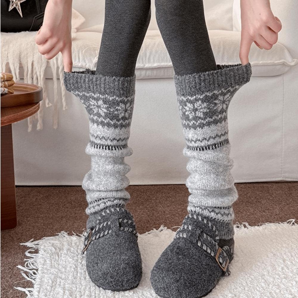 Wool Blend Calf Socks Fair Isle Sock Cuffs Warm Keeping Slouch Socks Autumn Winter