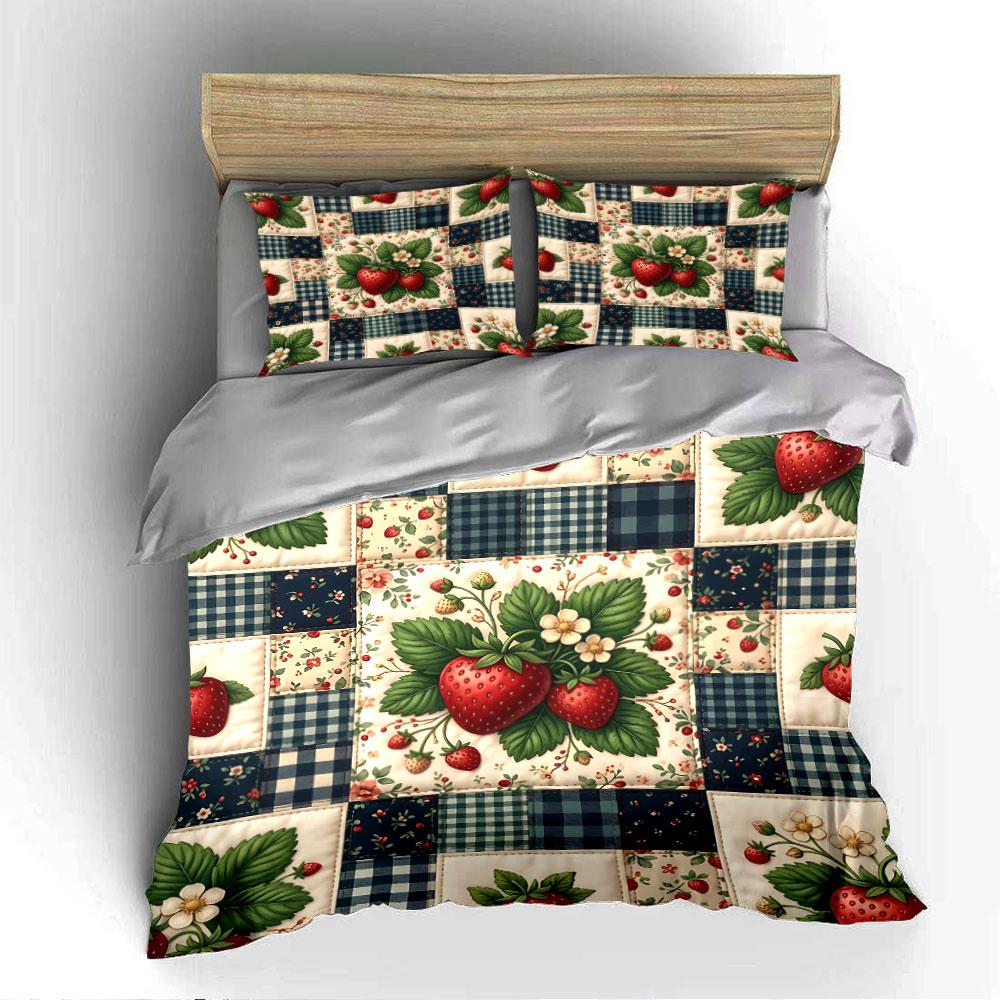 Strawberry Patchwork Design Bedding Duvet Cover Set Duvet Cover Pillowcases (1*Duvet Cover 2*Pillowcases, without duvet insert)