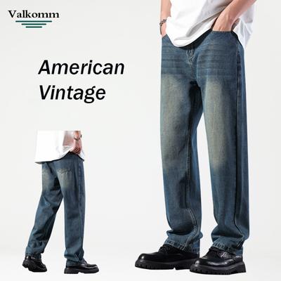 Autumn And Winter New Men'S American High Street Jeans Trendy And Handsome Loose Straight Tube Washed Jeans