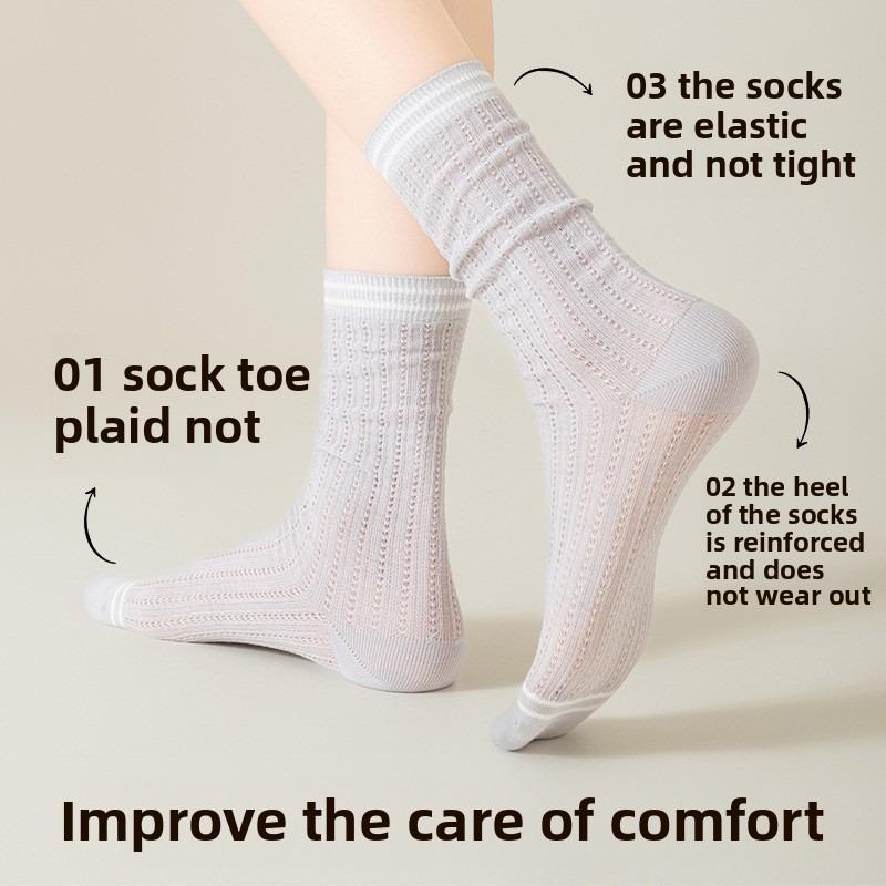 5 Pairs of Women's Spring and Fall Mesh Month College Style Cotton Midtube Stocking