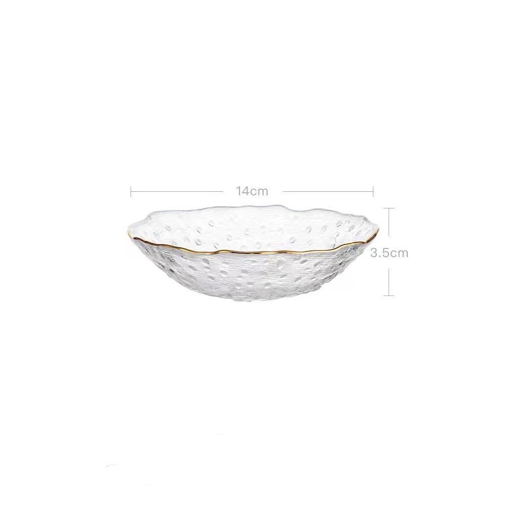 Artisan Japanese Glass Plate: Gold-Edged, Hand-Painted, Irregular Design for Western Cuisine, Fruits & Salads.