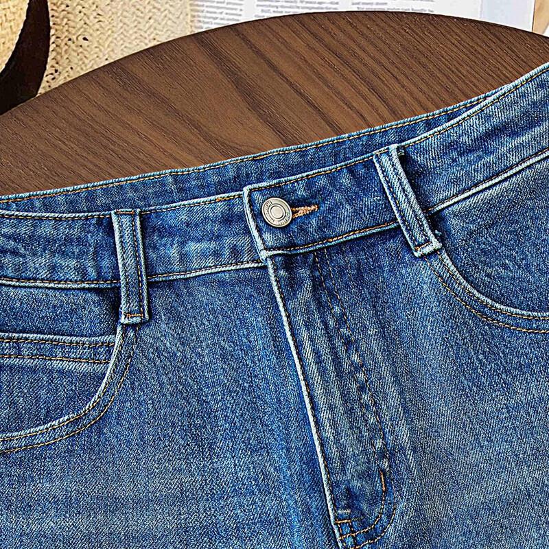 Si Baishe Women's High-Waist Slim-Fit Washed Denim Shorts