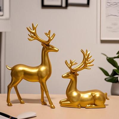 Yousheng Weihnachtsrentier Figur Kleine Hirsch Statue Tischplatte Ruhend/Stehend Elch Skulptur für Innen Zuhause Büro Tischplatte Kaminsims Schrank Schreibtisch