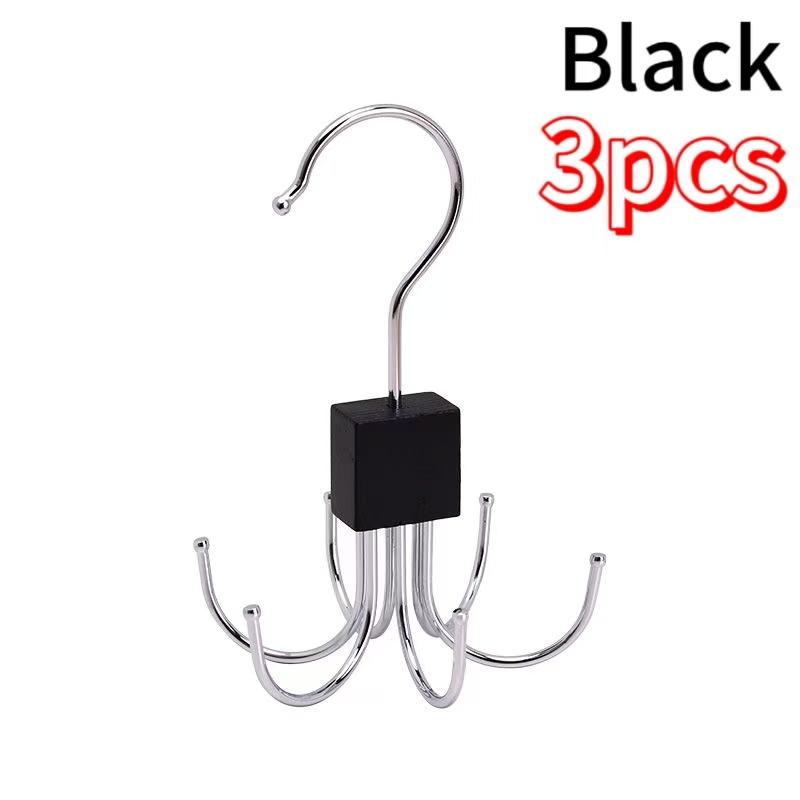 1/2/3pcs 360° Rotating Storage Hanger Hook Multi-Claw Bag Metal Belts Rack Multifunctional Hook Wooden Organizer For Bras Ties