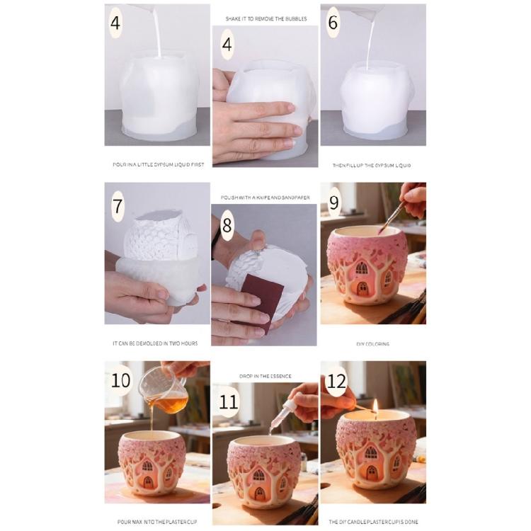 Craft Silicone Mold with Fanciful Tree House Shape Flowerpot Molds Silicone Texture for Resin Art and Little Decorations