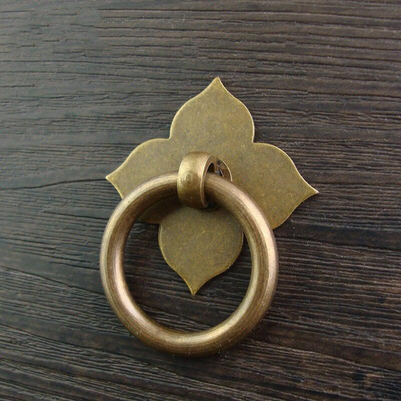Antique Drawer Pulls Kitchen Door Handles and Knobs Brass Leaf Shape Cabinet with Screw Hardware Ancient Furniture