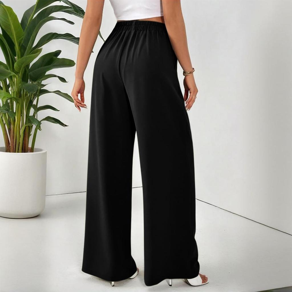 Women's Casual Loose Wide-leg Trousers With Slanted Pockets